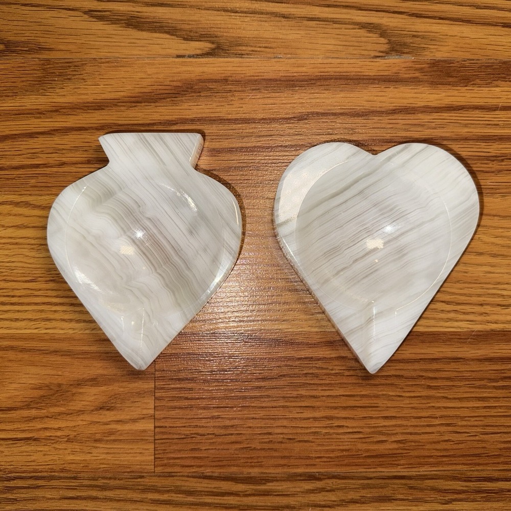 Heart and Spade White Marble Ashtray Made in Mexico Collectible Trinket Tray